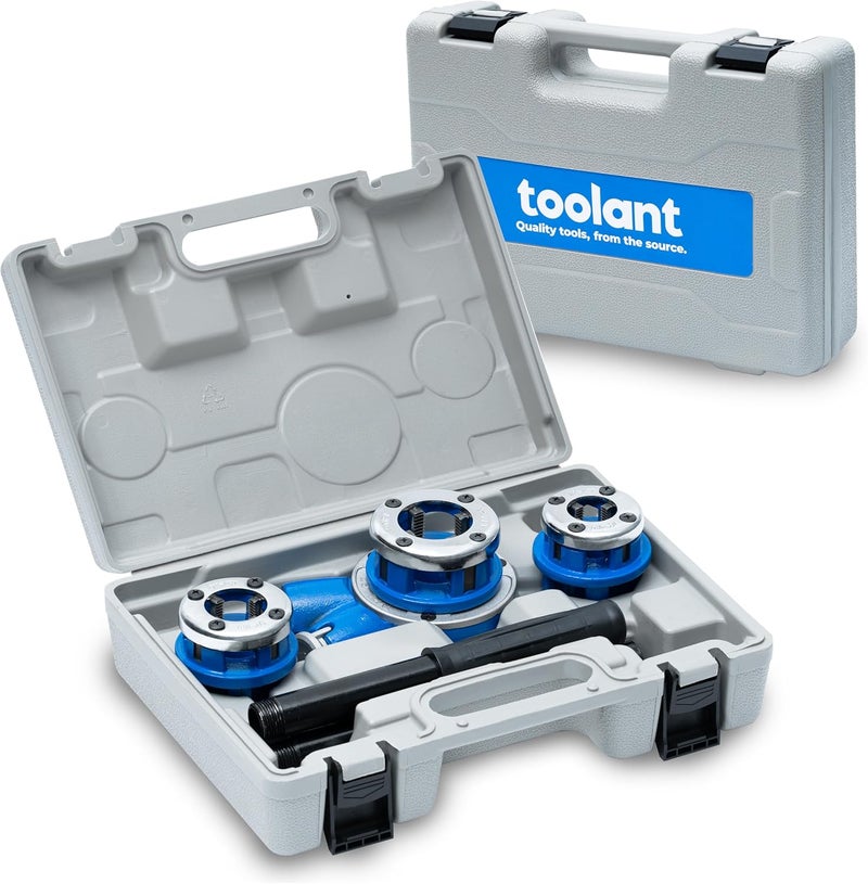toolant Ratchet Pipe Threader Kit, NPT 1/2" - 1" Manual Ratcheting Pipe Threader, Portable Pipe Threading Tool Set with 3PCS NPT Dies, Storage Case for Galvanized Aluminum Iron Copper Pipes - Image 1